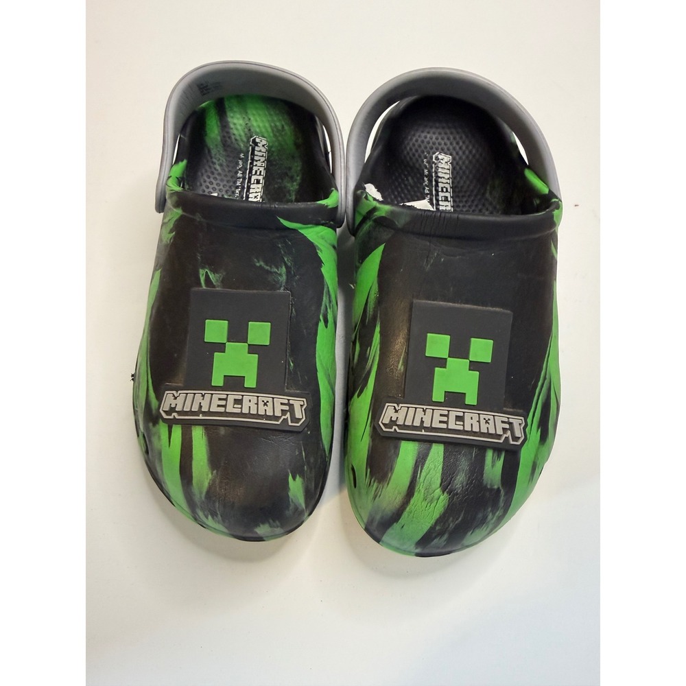 Minecraft Creeper Kids Clogs Green Black Marble Swirl Slip On Shoes Size 13